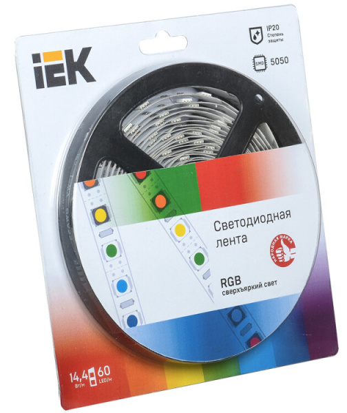 Лента светодиодная LSR-5050RGB60 14,4Вт 12В RGB IP20 5м | LSR2-3-060-20-1-05 | IEK
