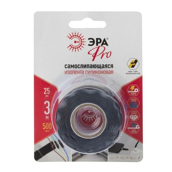Изолента PRO PROSS25 силиконовая самослипающаяся 25 мм х 3 м черная | Б0052254 | ЭРА