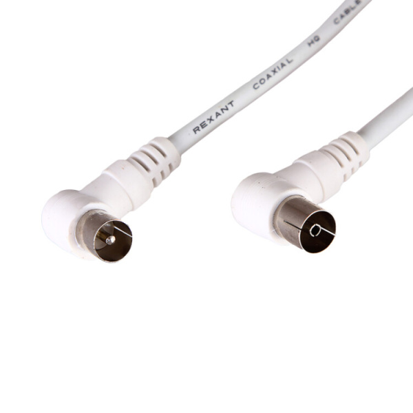 Шнур ТВ гнездо - ТВ штекер, угловой, длина 1,5 метра, белый | 18-0022 | REXANT