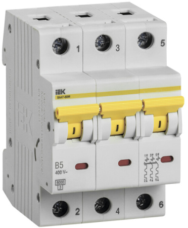 Выключатель автоматический трехполюсный ВА47-60M 3Р 5А 6кА B | MVA31-3-005-B | IEK