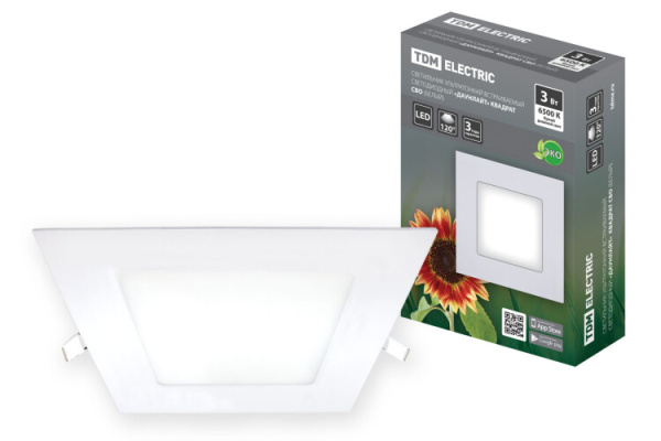 Светильник ультратонкий встраиваемый светодиодный "Даунлайт" квадрат СВО (белый) 3 Вт 6500К | SQ0329-0115 | TDM
