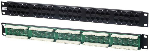 Патч-панель PP-19-50-8P8C-C5-110D 19", 1U, 50 портов RJ-45, категория 5, Dual IDC (комп. раскладка, 2 пары на порт 1,2,3,6) | 20341 | Hyperline