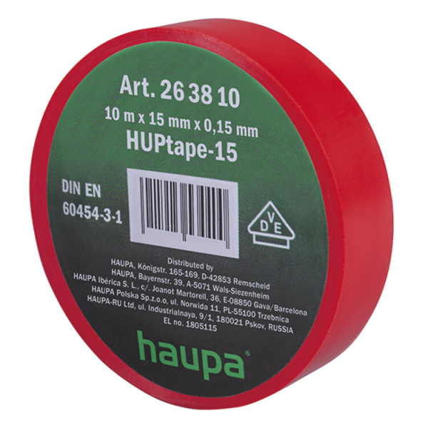Изолента ПВХ, 19 мм x 25 м, цвет красный | 263912 | Haupa