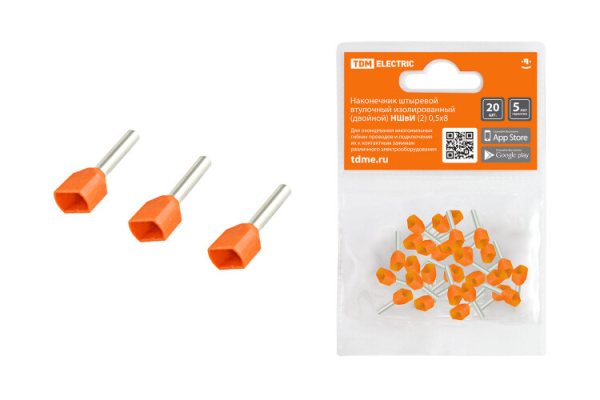 Наконечник штыревой втулочный изолированный (двойной) НШвИ (2) 0,5?8 (20шт) | SQ0568-0047 | TDM