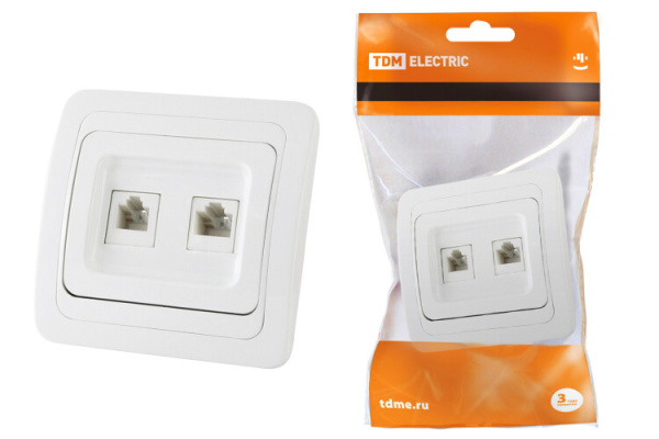 Розетка компьютерная RJ-45 + TФ (RJ-11) белая "Валдай" | SQ1804-0015 | TDM