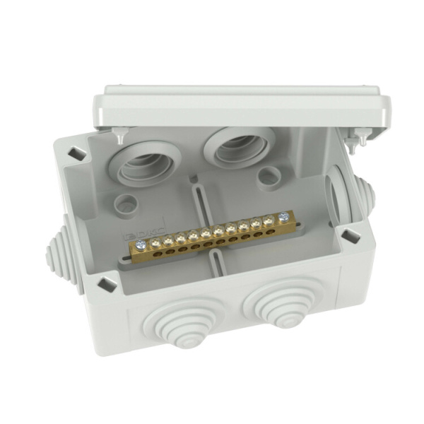 Коробка уравнивания потенциалов, 10 зажимов, 6 вводов д.25мм, 120х80х50мм, IP55 | NE3110 | DKC
