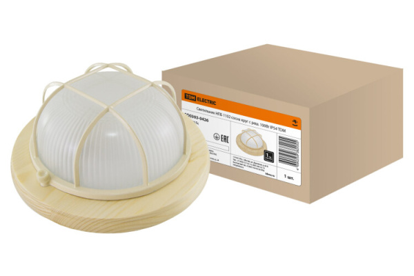 Светильник пылевлагозащищенный под лампу для ЖКХ НПБ1102 сосна круг с реш. 100Вт IP54 | SQ0303-0426 | TDM