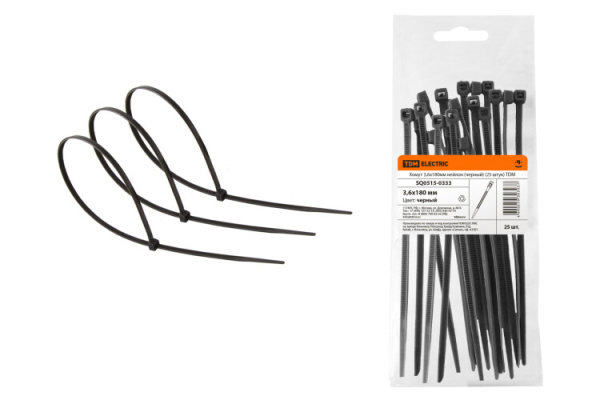 Хомут 3,6х180мм нейлон (черный) (25 штук) | SQ0515-0333 | TDM
