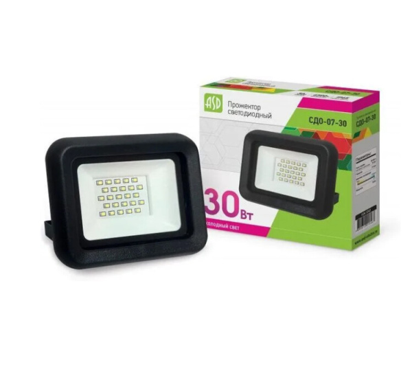 Прожектор светодиодный СДО-07-30 черный IP65 | 4690612016467 | ASD