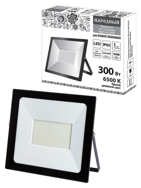 Прожектор светодиодный СДО-04-300Н 300 Вт, 6500 К, IP65, черный, Народный | SQ0336-0287 | TDM ELECTRIC