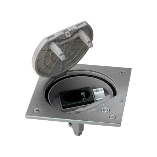 Влагостойкая основа IP66 с розеткой 2P+E Schuko К45 и коннектором RJ45 катег.5e UTP с замком,сталь | KSE15USEC-23-72 | Simon
