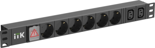 ITK PDU 6 розеток нем. ст. + 2 С13 LED 1U вх. С14 алюмин. | PH12-6D2C133 | ITK