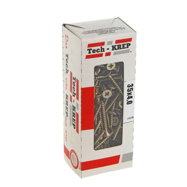 Саморезы универсальные 35х4,0 мм (200 шт) желтые - коробка с окном ( 0,378 кг) | 102244 | Tech-KREP