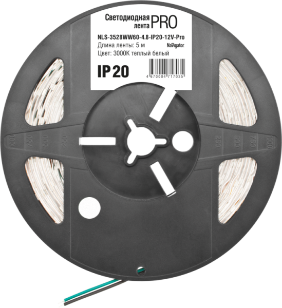 Лента светодиодная NLS-3528WW60-4,8-IP20-12V-Pro R5 4,8Вт 12В 3000К IP20 5м | 71703 | Navigator