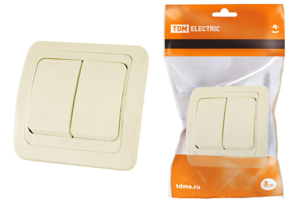 Выключатель 2-кл. 10А сл. кость "Валдай" | SQ1804-0102 | TDM