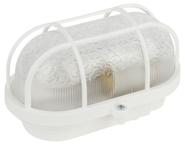 Светильник пылевлагозащищенный под лампу для ЖКХ НБП 01-60-002 с решеткой Евро пластик/стекло IP53 E27 max 60Вт 184х115х90 овал белый | Б0052015 | ЭРА