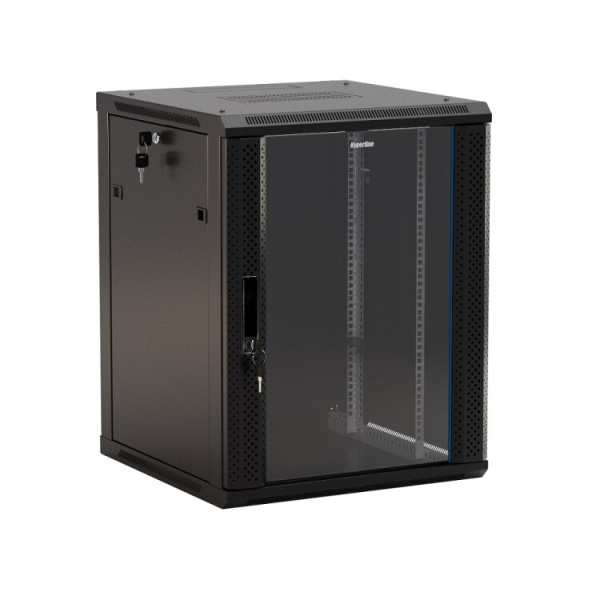TWB-1845-GP-RAL9004 Шкаф настенный 19-дюймовый (19"), 18U, 908x600х450мм, стеклянная дверь с перфорацией по бокам, цвет черн.| 395315 | Hyperline