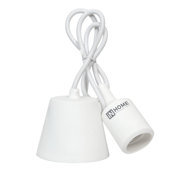Патрон Е27 силиконовый со шнуром 1м белый | 4690612008684 | IN HOME